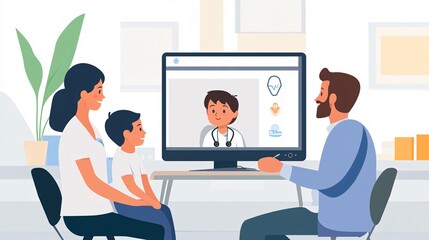 Pediatric Nurse Consulting With Parent and Child Over Video Call