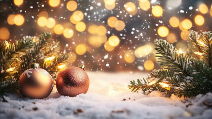 Warm and Cozy Festive New Year Background with Sparkling Ornaments and Lights
