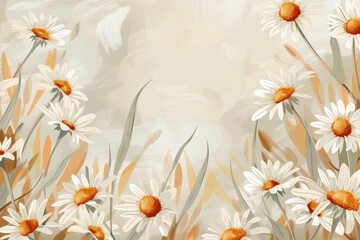 Obraz premium A painting of a field of daisies with a light blue background