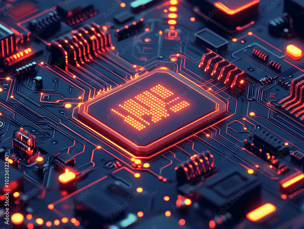 Poster flat quantum encrypted credit chip: extreme close-up on intricate circuitry and encryption patterns 