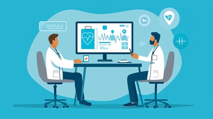 Fototapeta premium Doctors Conducting a Virtual Telemedicine Consultation in a Modern Setting