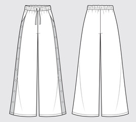 Wide leg pants with buttons, fashion flat template