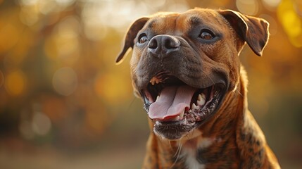 Obraz premium Happy Boxer Dog Smiling with Tongue Out in Nature