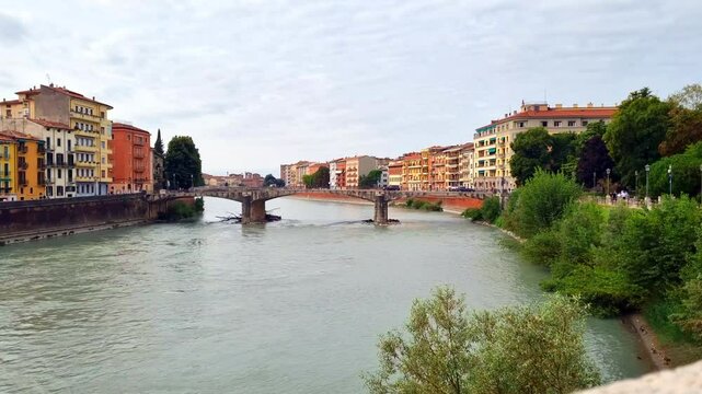 Verona - Italy - View of the Ponte Nuovo in cloudy weather