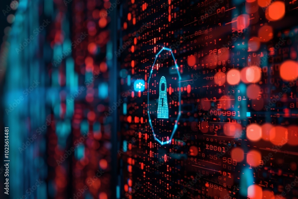 Poster copy space with a focus on cybersecurity concepts.