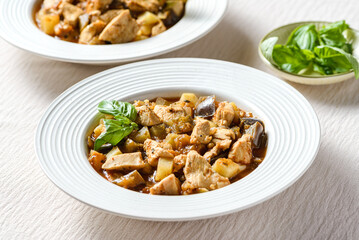 vegetable stew with chicken, sweet potato, eggplant and zucchini