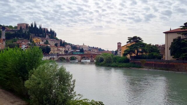 Verona - Italy - View of the Ponte Pietra in cloudy weather