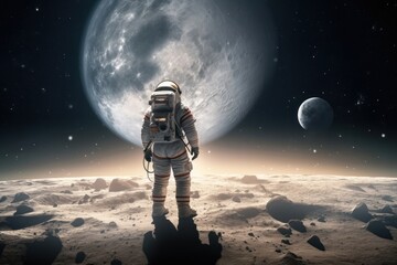 An astronaut wearing spacesuit moon astronomy outdoors.