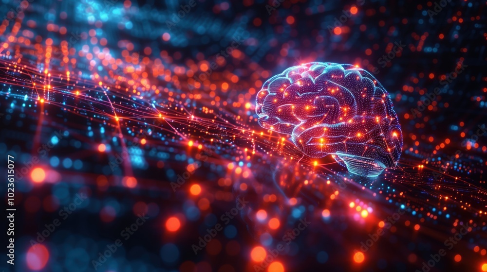 Wall mural artificial intelligence brain with digital neural network concept