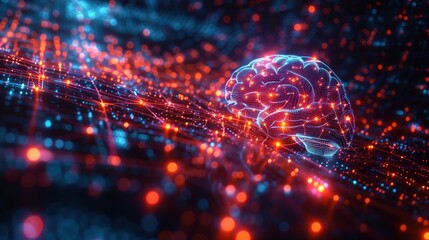 Human brain connected to AI neural network