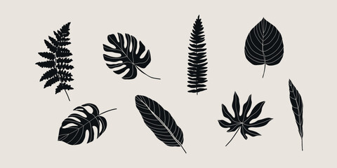 Flat vector tropical leaves collection