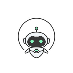 This icon features a friendly robot, encircled by a sleek line. It symbolizes cutting-edge advancements in technology and innovation robotics that help people in industries