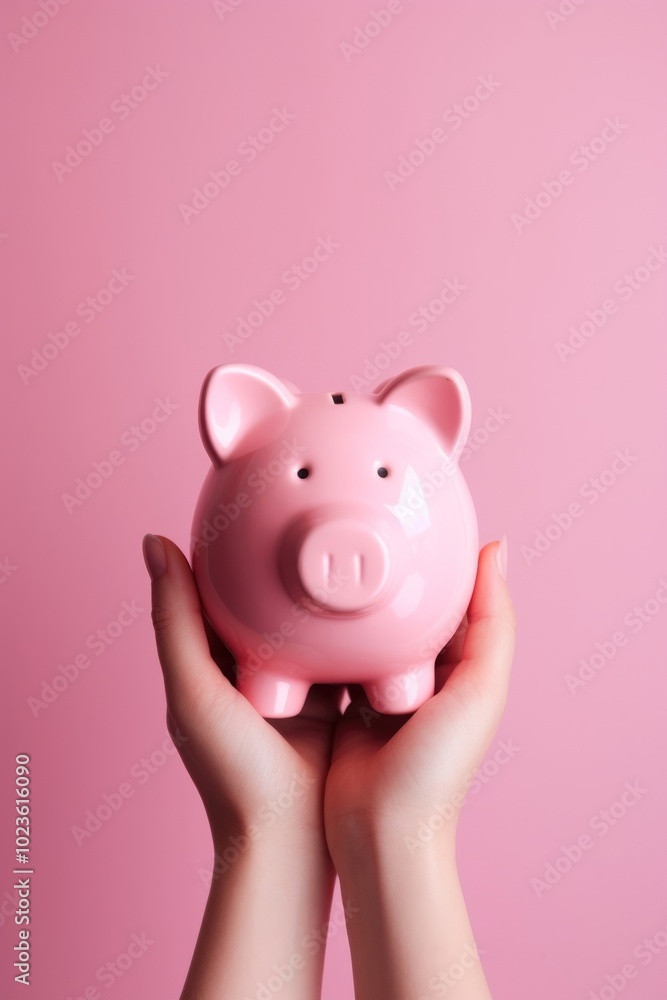 Sticker Piggy bank pig holding pink.