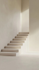 Staircase in minimalist interior with soft lighting and shadows, background