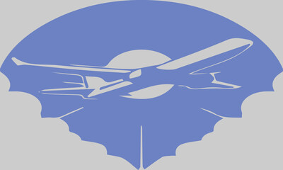 Fototapeta premium This vector illustration features a white plane gliding gracefully across a bright blue sky, passing through a stretch of fluffy white clouds. This minimalist and elegant design gives the impression