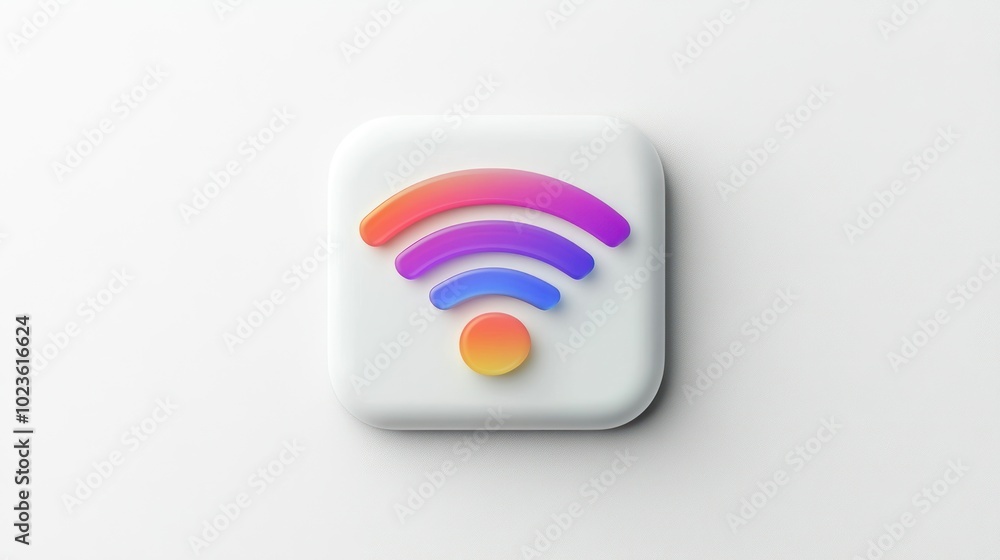 Poster colorful 3d wifi symbol on white square button