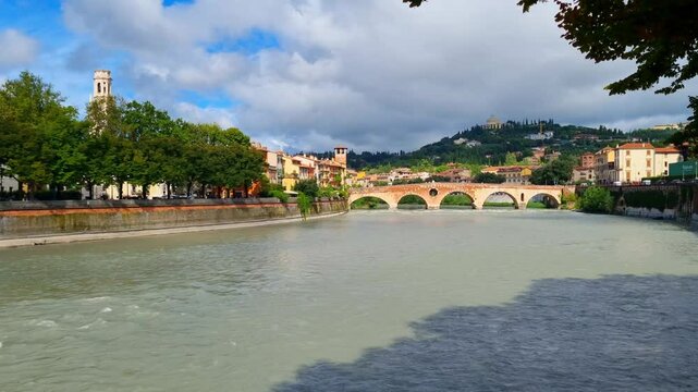 Verona - Italy - View from the Adige to the Ponte Pietra