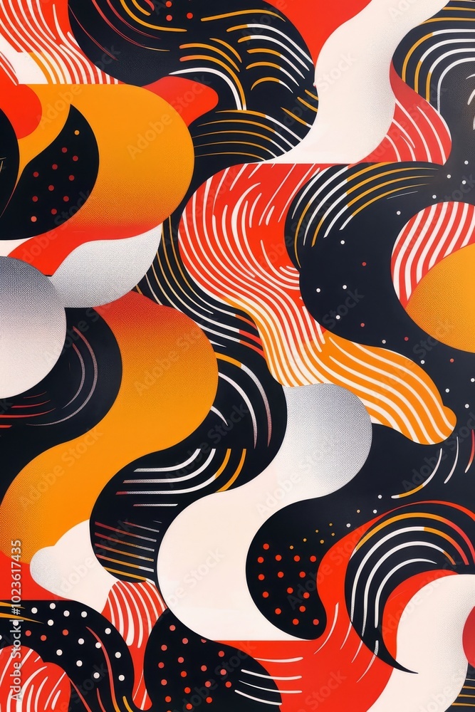 Poster abstract colorful pattern with bold shapes and dynamic lines in red