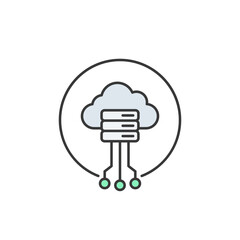 This icon features a stylized cloud connected to a server stack, symbolizing the integration of cloud technology and data storage. A modern cloud computing solution and innovative data management