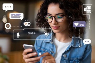 Young Confident Woman Using Smartphone for Communication and Social Networking