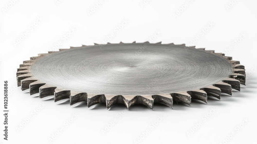 Poster circular saw blade with sharp teeth on a white background