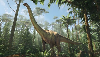 Fototapeta premium Brachiosaurus Grazing in a Lush Forest 