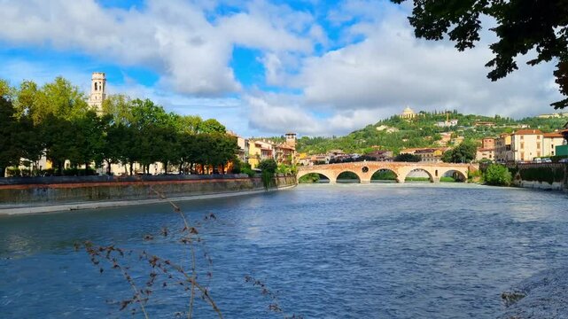 Verona - Italy - Ponte Pietra on the Adige with old town