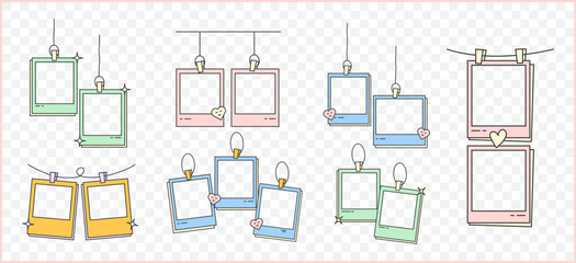 Retro cute Polaroid photo frames background vector set collection. Doodle frame cute polaroid border hand drawn element vector illustration