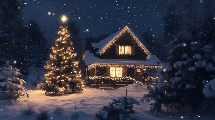 Cozy Christmas Cabin in the Snow