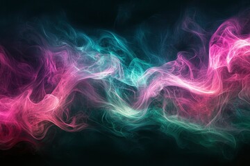 Obraz premium Abstract Swirling Smoke in Pink, Green, and White Hues Against a Dark Background