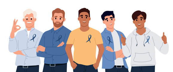 Medicine, healthcare and people concept. Happy multiethnic men standing together. They are smiling showing friendship and support.
