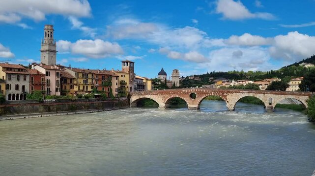 Verona - Italy - rushing river under the Ponte Pietra