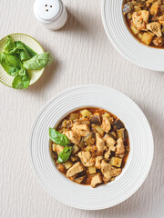 vegetable stew with chicken, sweet potato, eggplant and zucchini
