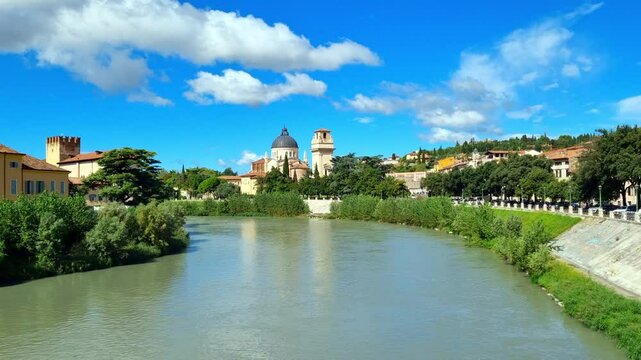 Verona - Italy  - View over the Adige to the Parrocchia di San Giorgio in Braida
