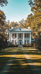 Obraz premium Classic Colonial Mansion with White Pillars and Lawn