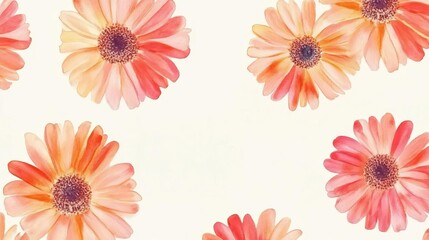 Simple watercolor gerberas in soft pinks and oranges, floating on a light beige background, seamless pattern