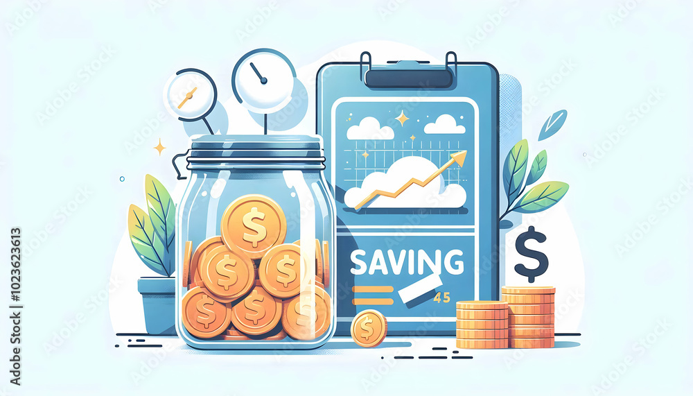 Aufkleber flat isolated coin jar with savings label - simple vector illustration of a transparent money jar fi