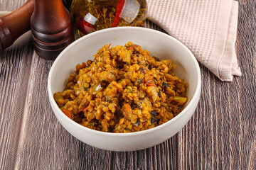 Vegan garnish - lentil with vegetables