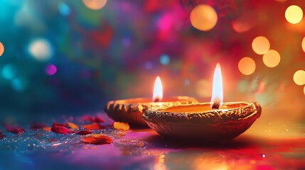 Diwali props against a lively abstract background