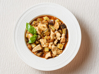 vegetable stew with chicken, sweet potato, eggplant and zucchini