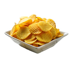 Potato chips on yellow bowl Isolated