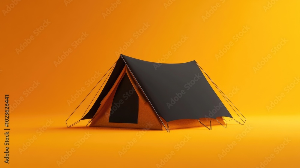 Aufkleber 3d rendering of a monochrome tent with an orange background