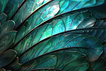 Obraz premium Blurry iridescent beetle wings pattern background in green and blue.