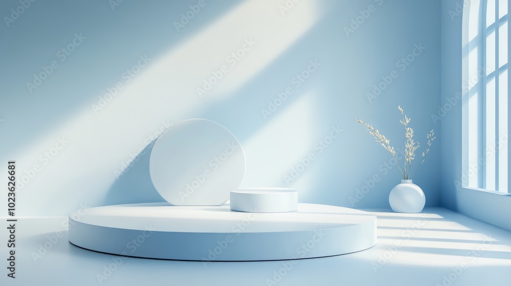 Poster blue pastel product display against a background abstract minimal geometric concept studio podium th
