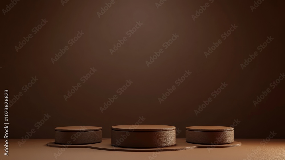 Poster Brown podium set against a brown backdrop Minimalistic mockup background suitable for product display 3D rendering