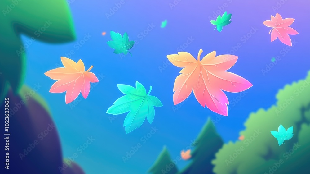 Poster Abstract background featuring floating maple leaves against a blurred backdrop
