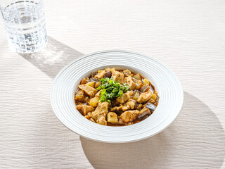 vegetable stew with chicken, sweet potato, eggplant and zucchini