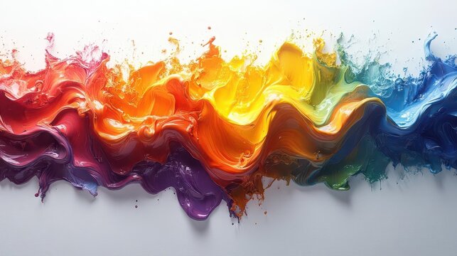 splash of rainbow paint erupting in vibrant colors on a stark white background dynamic movement conveying energy and creativity an artistic expression of joy and vibrancy