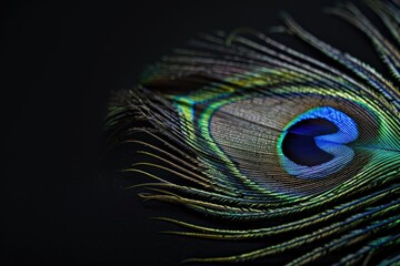 Obraz premium Closeup of peacock feather on black background