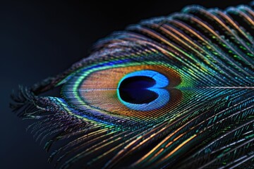 Obraz premium Closeup of peacock feather on black background